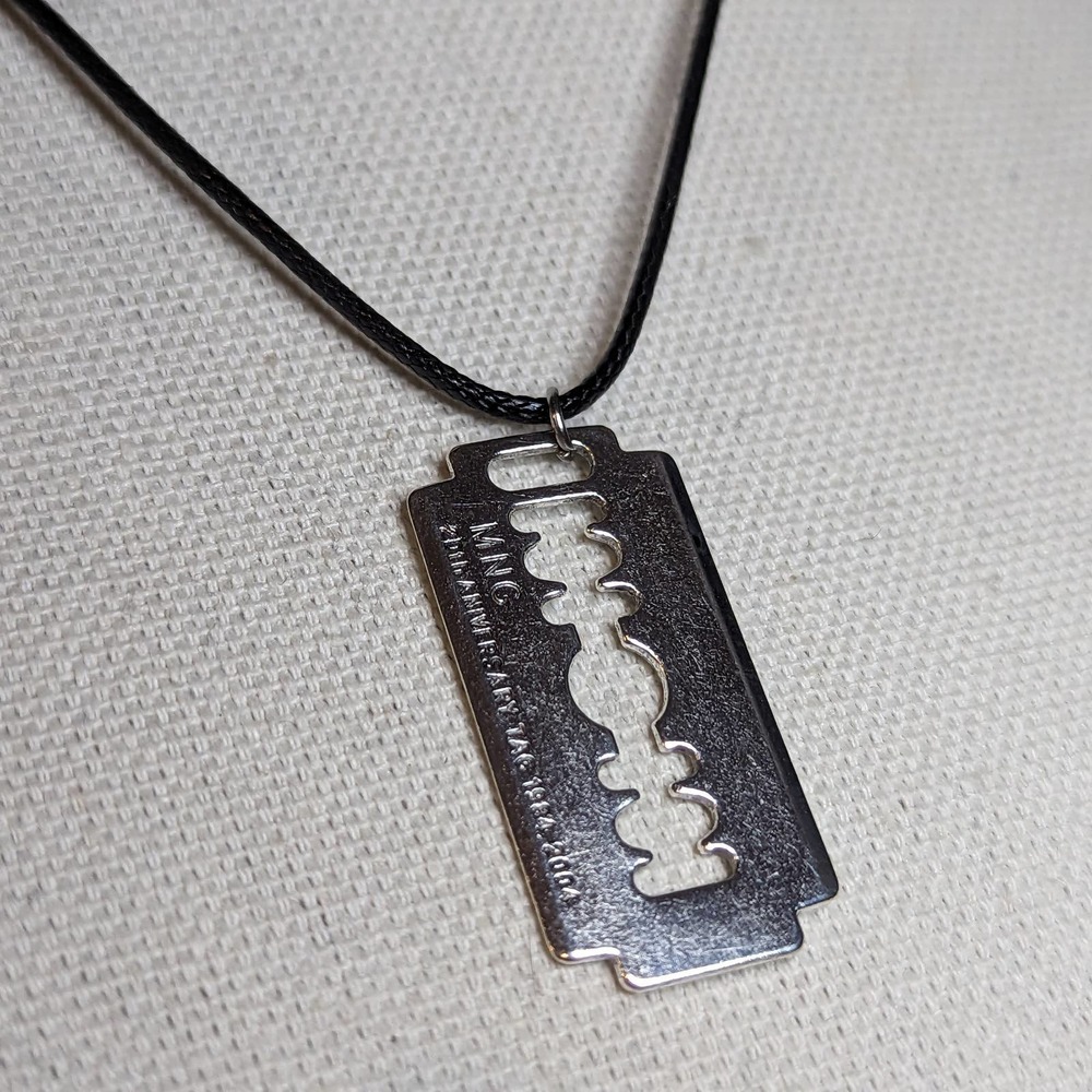 Large Razor Blade Silver Gothic Charm on a Rope Necklace - Picture 4 of 5